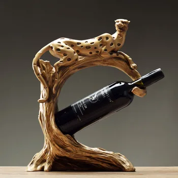 Cheetah Statulėlės Vyno Laikiklis Dekoratyvinis Dervos Leopard 