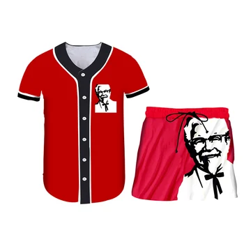 CJLM KFC Senelis Katės 3d marškinėliai Ir Šortai Vyrų Rinkiniai Street Vasaros Atsitiktinis Unisex Sporto trumpomis Rankovėmis 2 vnt