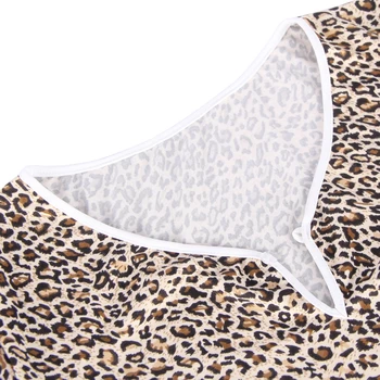 Comeonlover Kratinys V-kaklo Sleepwear ilgomis Rankovėmis Seksualus Leopardas Spausdinti Pajama Suknelė Aukštos Kokybės Plius Dydis Moterų Homewear RI80982