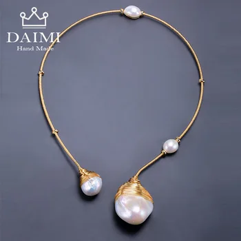 DAIMI Gold & Pearl Apykaklės Unikali Prabangių Papuošalų Dizaino Baroko Perlas Karoliai 41-43cm Choker Sukimo Naujas Stilius