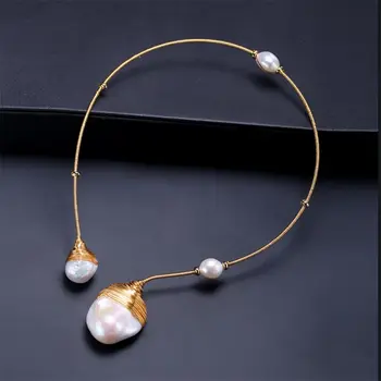 DAIMI Gold & Pearl Apykaklės Unikali Prabangių Papuošalų Dizaino Baroko Perlas Karoliai 41-43cm Choker Sukimo Naujas Stilius
