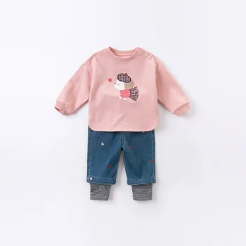 DBM14523 dave bella rudenį kūdikių mergaičių mados siuvinėjimo kišenių kelnės vaikams, visas ilgis vaikai kelnės kūdikiams, vaikiška kelnės 22658