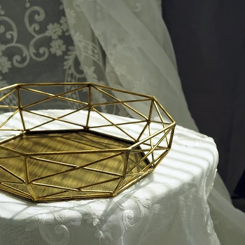 Derliaus aukso / sidabro geometrinės formos dėklas desertas pyragas įrankiai tuščiaviduriai iš stalo apdailos krepšelį tortas stovi WJ111355
