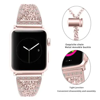 Diamond Diržu, apple watch band 4 3 38mm 44 mm, Nerūdijančio Plieno Apyrankė iwatch juosta 42mm 40mm pakeitimo riešo watchband 42
