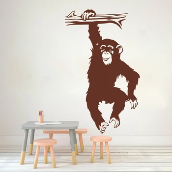 Didelis Juokingas Beždžionė Medyje Sienos Lipdukas Darželio Vaikų Kambario Animacinių Filmų Džiunglių Miško Beždžionių Gyvūnų Filialas Siena Lipdukas Miegamasis Vinilo Dekoras
