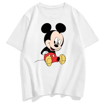 Disney Marškinėliai Elegantiškos Mados Mickey Mouse Kūdikių Spausdinti O-Kaklo Megztinis Tee Porų Vienodų Moterų Marškinėliai Trumpomis Rankovėmis Viršūnes 10 Spalvų