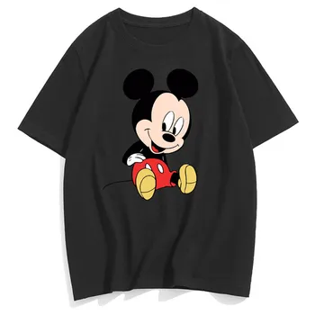 Disney Marškinėliai Elegantiškos Mados Mickey Mouse Kūdikių Spausdinti O-Kaklo Megztinis Tee Porų Vienodų Moterų Marškinėliai Trumpomis Rankovėmis Viršūnes 10 Spalvų