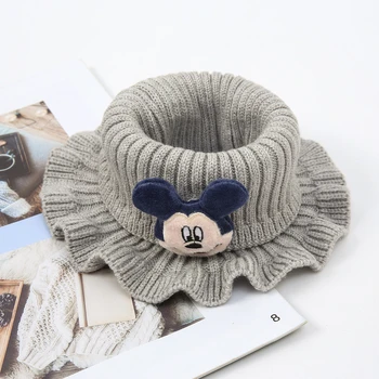 Disney Vaikas Šalikas Mickey 3D Lėlės Žiemos Dryžuota Megzta Spalvos Apvalios Kaklo Berniukas Mergaičių, Kūdikių Vėjo Patogus Šiltas Nustatyti Galvos kombinezonai su Antkrūtiniais