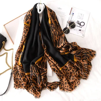 Dizainas, Spausdinimo Moterų Skara Medvilnės Jausmas Gyvūnų Foulard Lady Pashmina Hijab Šalikai Leopard 