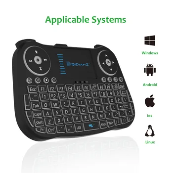 DQiDianZ 2.4 G Apšvietimu Touchpad Mini Belaidės Klaviatūros žaidimas, skirta 