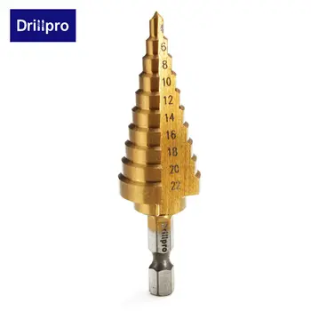 Drillpro 1PC Hex Titano Žingsnis Kūgio formos Grąžtas Skylę Cutter 4-22MM HSS 4241 Lakštinio Metalo Gręžimo Medienos apdirbimo Įrankius