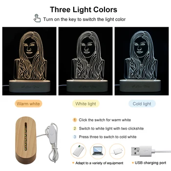 Dropshipping Individualų 3D Naktį Šviesos USB Mediniais 