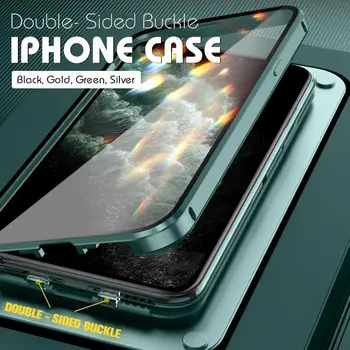 Dvipusis Sagtis Magnetinio Aiškiai iPhone 12 Pro Max 12 mini atsparus smūgiams Visą Objektyvo Metalo Apsaugos Dangtelis Skaidrus, Ca