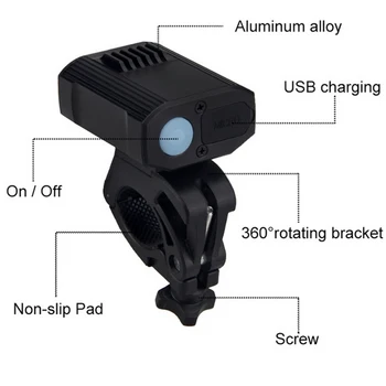 Dviračio Šviesos Dviračių Žibintai priekinių Žibintų USB Įkraunamas LED Vandeniui Juoda Lempa Dviratis Kalnų Keliais Dviračiu