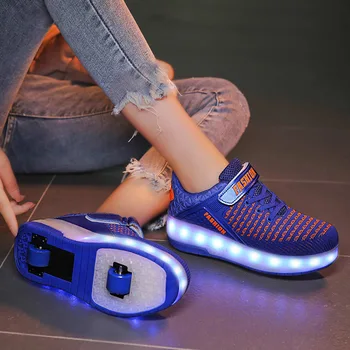 Dydis 28-40 Roller Sportbačiai Vaikams Berniukams LED Šviesos Iki Batai su Dviguba Ratų USB Įkrovimo Skate Batai Vaikams, Berniukų, Mergaičių