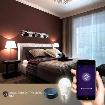 E27 Wifi Smart LED Lemputės RGB CW Lempos Valdymo Balsu su Alexa 