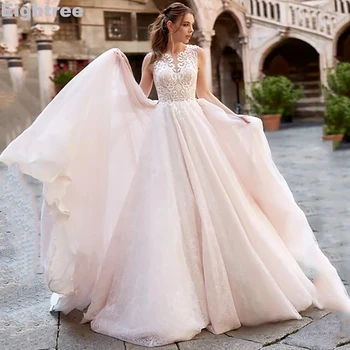 Eightree 2021 Nėrinių Aplikacijos Linijos, Vestuvių Suknelės Rankovių Šifono Boho Vestuvinės Suknelės Ilgio Traukinio Elegantiškas Princesė Suknelės
