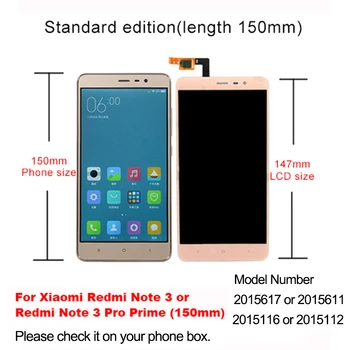 Ekrano Xiaomi Redmi 3 Pastaba Pro LCD Ekranas Su Rėmas Soft-Raktas Apšvietimas Touch Ekranas Xiaomi Redmi 3 Pastaba 150mm Edition