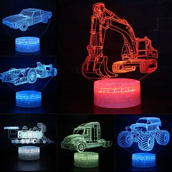 Ekskavatorių Digger Spalvinga Holograma Užsakymą LED 3D Vaizdo Nakties Šviesos Kūrybos Lentelė USB, Šviesos, Naujumo Iliuzija Lempos Vaikų Dovanų 2344