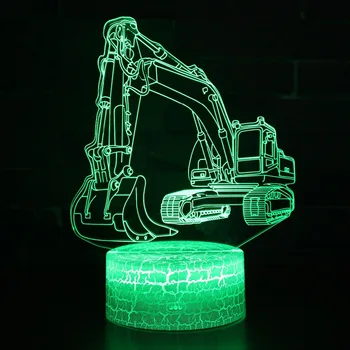 Ekskavatorių Digger Spalvinga Holograma Užsakymą LED 3D Vaizdo Nakties Šviesos Kūrybos Lentelė USB, Šviesos, Naujumo Iliuzija Lempos Vaikų Dovanų