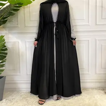 Elegantiškas 2 dalių komplektas Suaugusiųjų Kuklus Musulmonų Abaja Arabų Skraiste Kratinys Juoda Full Length O-Kaklo Suknelė Dubajaus Musulmonų Moterų Suknelės