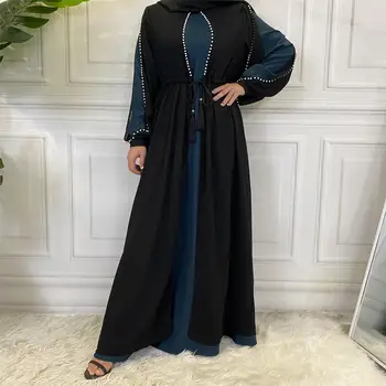 Elegantiškas 2 dalių komplektas Suaugusiųjų Kuklus Musulmonų Abaja Arabų Skraiste Kratinys Juoda Full Length O-Kaklo Suknelė Dubajaus Musulmonų Moterų Suknelės