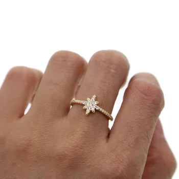 Elegantiškas cz gėlių žvaigždė minimalistinio karka žiedai subtilus skanėstas aukso spalvos moterys mergina didmeninė paprastas plonas žiedas 925silver