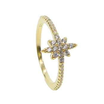 Elegantiškas cz gėlių žvaigždė minimalistinio karka žiedai subtilus skanėstas aukso spalvos moterys mergina didmeninė paprastas plonas žiedas 925silver