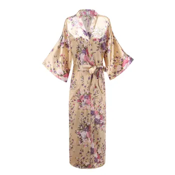 Elegantiškas Tamsiai Žalia Lady Vestuvių Chalatas Kimono Suknelė Išskirtinį Spausdinti Gėlių Sleepwear Nightdress Minkšto Satino Intymi Vonia Suknelė 3XL 27183