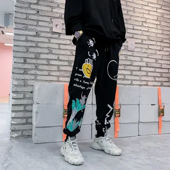 ELKMU Harajuku Poilsiu Vyrų Hip-Hop Grafiti Spausdinimo Sweatpants Mens Haremo Kelnės Streetwear 2020 M. Rudenį Kelnės Mados HE305