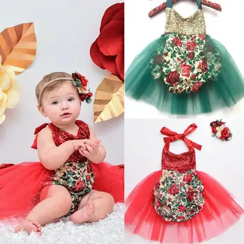 Emmababy 0-24M Nauja Vaikiška Vaikas Baby Girl Kalėdų Raudona Rankovių Šalies Tutu Romper Suknelė Drabužius