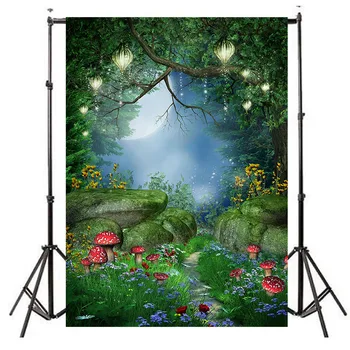 Enchanted Miško Fone Grybai ir Pasakų Žibintai Nuotrauka Fone Pasakų Miško Vaikai, Vaikas, Gimtadienio Backdrops