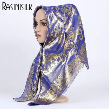 Etninės Žakardo Stiliaus Šilko skarelė Moterų Mulim Hijabs Turbaną Metallic Retro Gėlių Modelio Šalikas Wrap Skarelė 85x85cm