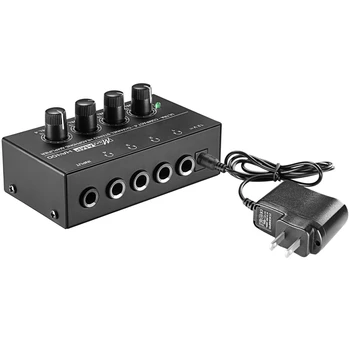 Eu Kištukas,Ha400 Ultra-Kompaktiškas 4 Kanalų Mini Audio Stereo Ausinių Stiprintuvas Su Maitinimo Adapteris Juodas