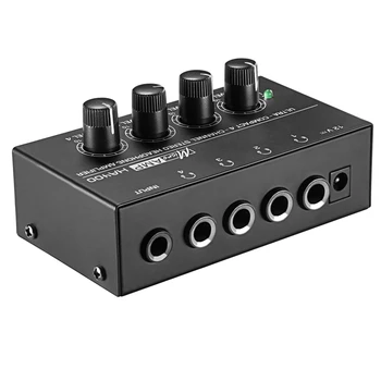 Eu Kištukas,Ha400 Ultra-Kompaktiškas 4 Kanalų Mini Audio Stereo Ausinių Stiprintuvas Su Maitinimo Adapteris Juodas