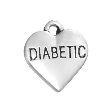 EUEAVAN 30pcs Sveikatos Įspėjimo Žavesio cukriniu Diabetu Žodį, Išgraviruotas Ant Širdies Formos Pakabukas Cinko Lydinys Papuošalai Rasti