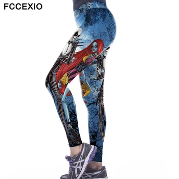 FCCEXIO 2019 Naujos Konstrukcijos Skeletas Spausdinti Moterų Workut Antblauzdžiai 3D Kaukolė Slim Fitneso Antblauzdžiai Aukštos Elastinės Kelnės Moterims, Kelnės