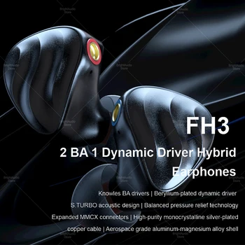 Fiio FH3 2BA+1DD Knowles Berilio-padengti Dinaminis Hibridas Vairuotojas In-ear Ausinės IEM S. TURBO Akustinis Dizainas Lydinio Korpuso MMCX