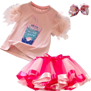 Flamingo Viršūnes+Tutu Suknelė Princesė Dress Vaikai Kūdikio Gimtadienio 2vnt Komplektus Vaikų Šalis Bamblys Mergaičių Drabužių Dydis 3-8 Metų