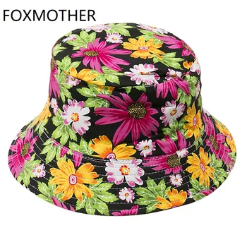 FOXMOTHER Naujas Mados Grįžtamasis Bob chapeau Femme Gėlių Panamos Skrybėlė Žvejys Kepurės Kibiro Kepurę Moterims
