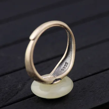 Garantuotas 925 Sterlingas Sidabro Žiedai Gamtos Jade Akmuo Kinų Žodis Palaima Drožyba Elegantiškas Reguliuojamas Žiedo Fine Jewelry