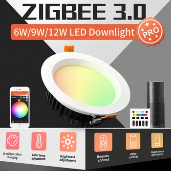 GLEDOPTO ZigBee 3.0 Smart Lubų Downlight Pro RGBCCT 6W/9W/12W dirbti su Alexa Echo Plius SmartThings App/Balso/Nuotolinio Valdymo pultas