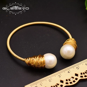 GLSEEVO Originalaus Dizaino Natūralių Gėlavandenių Perlų Atidaryti Bangle Moterų Vestuvių Dovanos Minimalistinės Mados Juvelyrikos Pulseira GB0114