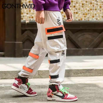GONTHWID Vyrų Pusėje Kišenės Krovinių Haremo Kelnės 2020 Metų Hip-Hop Atsitiktinis Vyras Tatical Poilsiu Kelnės Mados Atsitiktinis Streetwear Kelnės