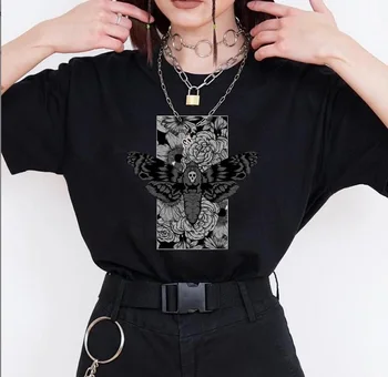 Gotikos Marškinėliai Moterims Mirties Drugelis Harajuku 90s Atsitiktinis Egirl Edgy Mados Goth Grafinis Tee Viršūnes Grunge Stiliaus Moteris Vintage Drabužių