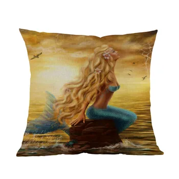 Gražus Princess Fantasy Mėlyna Mermaid Saulėlydžio Ilgi Plaukai, Sexy Grožio Mesti Pagalvės užvalkalą Namų Sofos Apdailos Pagalvėlė Padengti 16315