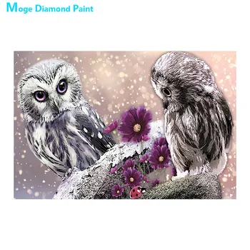 Gyvūnų Gėlių Diamond Tapybos Turo Visiškai Gręžimo Paukštis Pelėda Violetinė Gėlių Nouveaute 