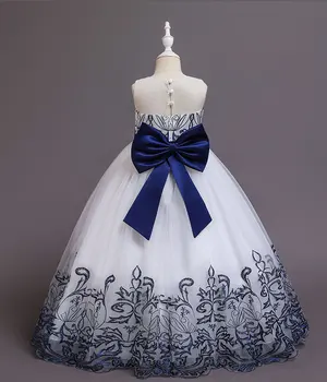 Gėlių Mergaitės Gimtadienio Puotą Long Sleeve Lace Susiuvimo Suknelė Elegantiškas Mergina, Vestuves Ilgas Baltas Drugelis Nėriniai Kilpos Dress2020