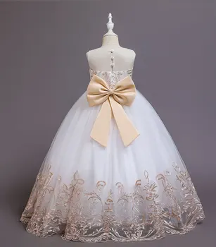 Gėlių Mergaitės Gimtadienio Puotą Long Sleeve Lace Susiuvimo Suknelė Elegantiškas Mergina, Vestuves Ilgas Baltas Drugelis Nėriniai Kilpos Dress2020