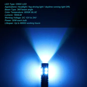 H1 LED Žibintų Lemputės 1800LM 8000K Ice Blue Super Šviesus Automobilių Žibintai 1 Pora Automobilių Šviesos Auto Priedai